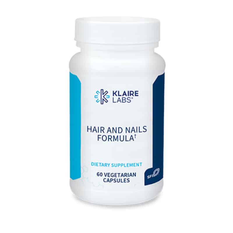 bottle of Hair and Nails Formula from Klaire Labs