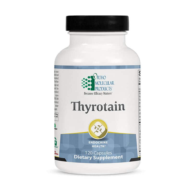 bottle of Thyrotain from Orthomolecular Products