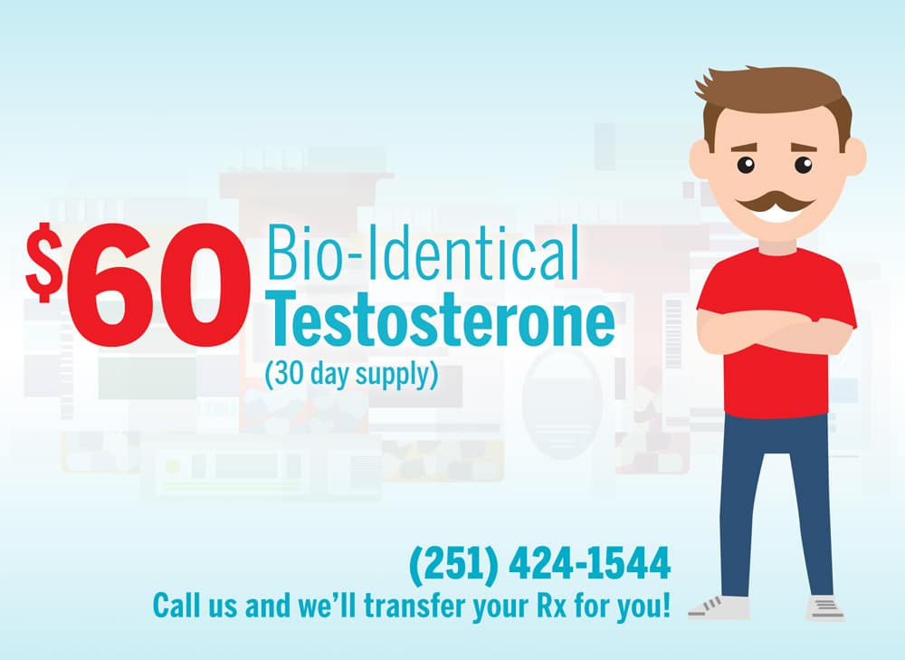$60 testosterone drops therapy for men cartoon promotional ad