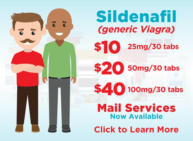 Image promoting discounted Sildenafil, generic Viagra, sold at Pure Life Pharmacy