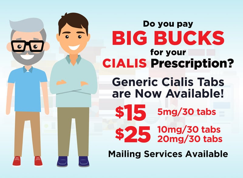 Image promoting generic cialis now available from pure life rx pharmacy